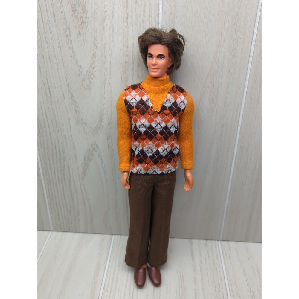 Vintage Barbie Mod Hair Ken Doll 1968 Best Buy Orange Brown Sweater argyle FLAWS